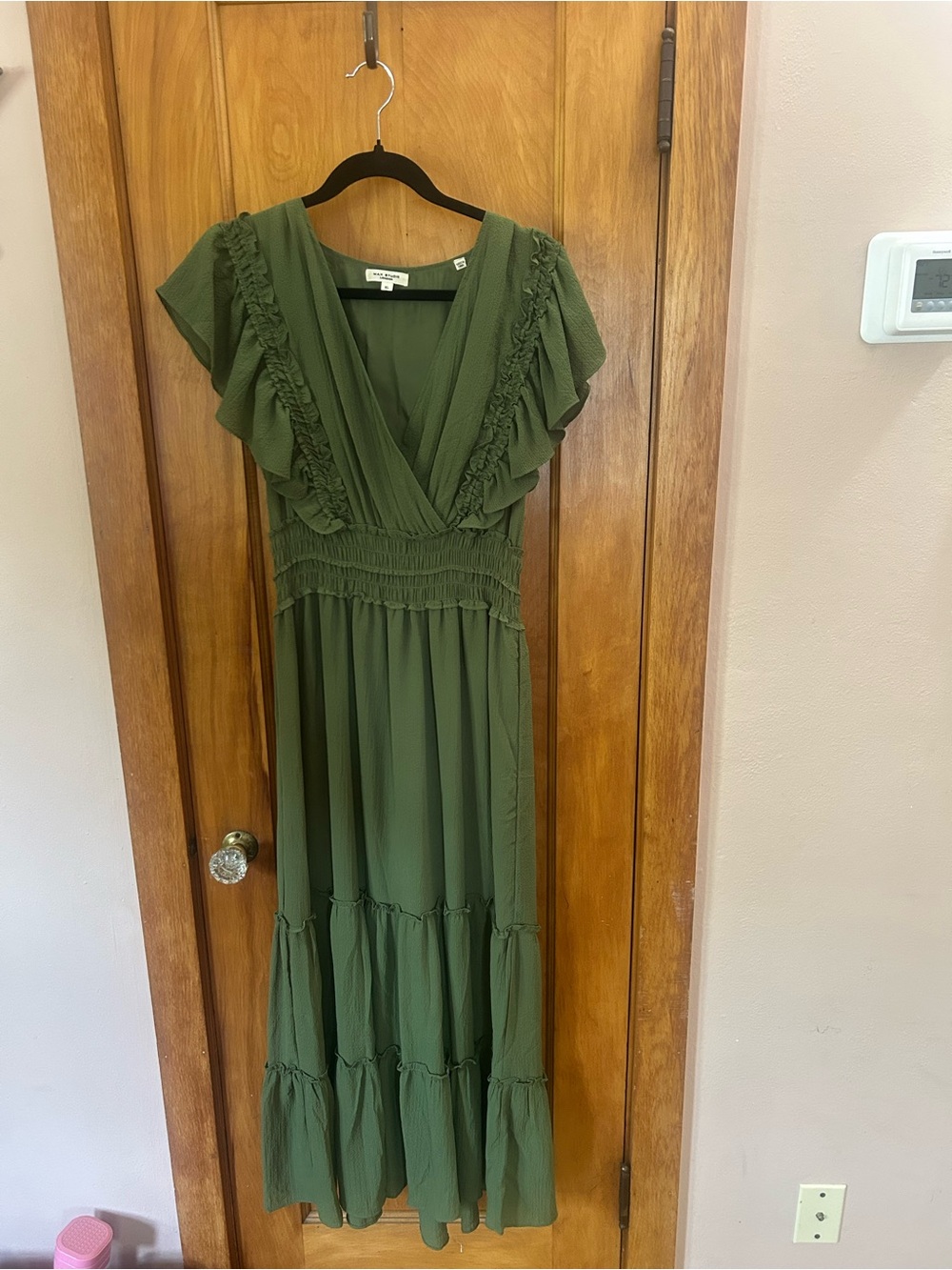 Max Studio Green Ruffle-Sleeve Maxi Dress